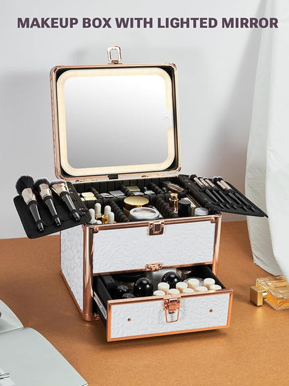 Qislee Makeup Box with Drawer and A Detachable Lighted Mirror, Waterproof - Image 7
