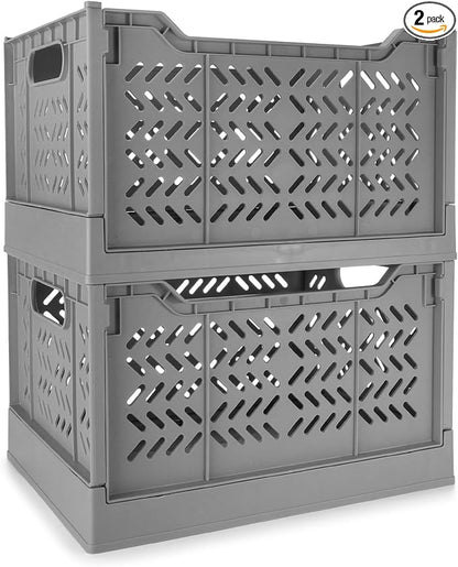 Domiella 2-Pack Crates for Storage, Storage Crates Plastic Stackable, Foldable by Domiella