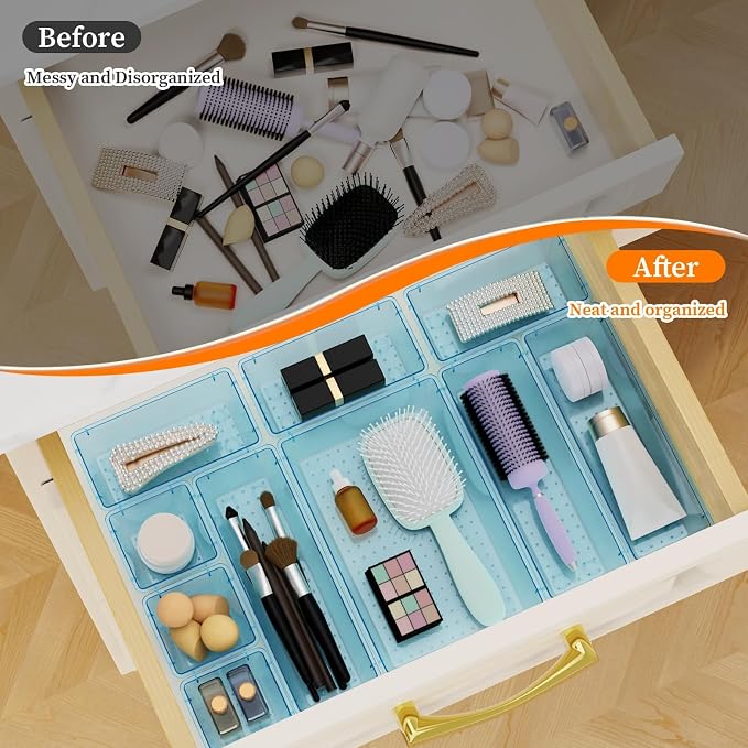 32 PCS Clear Plastic Drawer Organizer Set, 4-Size vanity organizer Trays and - Image 5