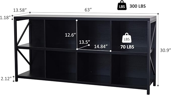 otlectics 2-Tier Bookcase with 8 Cubes, 63 Inch Industrial Horizontal Bookshelf - Image 2