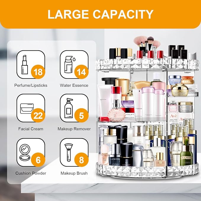 Makeup Organizer 360 Degree Rotating 7 Adjustable Layers Large Capacity - Image 3