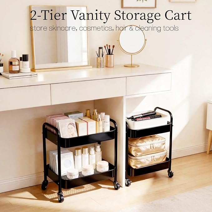 2 Tier Metal Rolling Utility Cart - Image 8