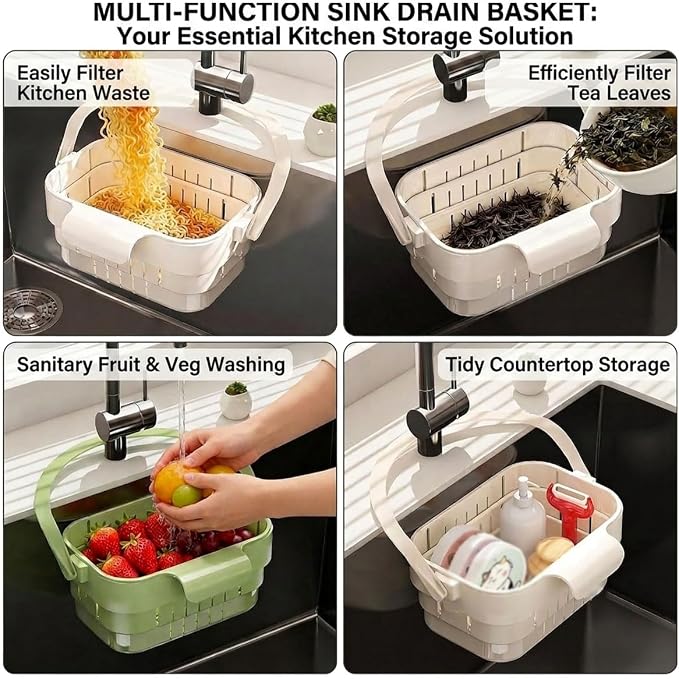 Foldable Hanging Kitchen Sink Drain Basket, 2-in-1 Foldable Sink Colander - Image 6
