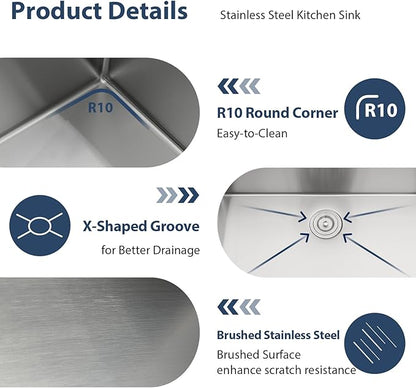 Lordear 33 Undermount Kitchen Sink 33" x 19" Stainless Steel Sinks 16 Gauge - Image 7