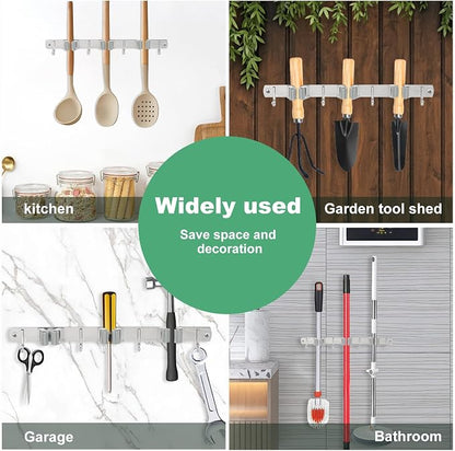 5 Pack Broom Holder Wall Mount 3 Racks 4 Hooks Stainless Steel Broom Mop Holder - Image 7