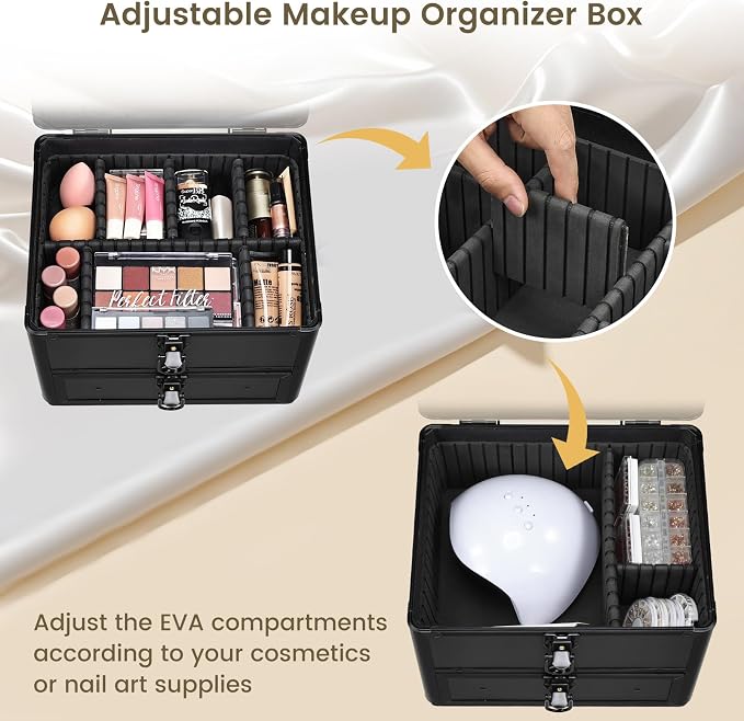 Makeup Case with Drawer, Detachable Lighted LED Mirror, Makeup Organizer Box - Image 4
