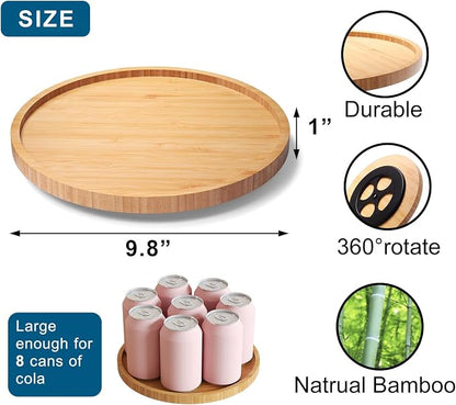 Lazy Susan Organizer for Kitchen, Bamboo Turntable for Cabinet, Middle（Natural） - Image 6