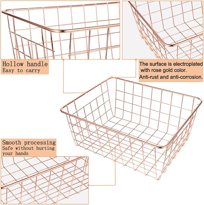 4 Pack Wire Baskets for Pantry Metal Wire Freezer Organizer Bins - Image 3