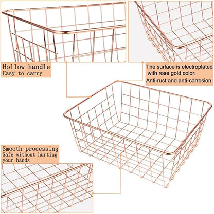 4 Pack Wire Baskets for Pantry Metal Wire Freezer Organizer Bins - Image 3