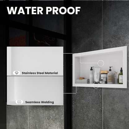 12" x 24" Stainless Steel Shower Niche, Single Waterproof Shelves, No-Tile - Image 4