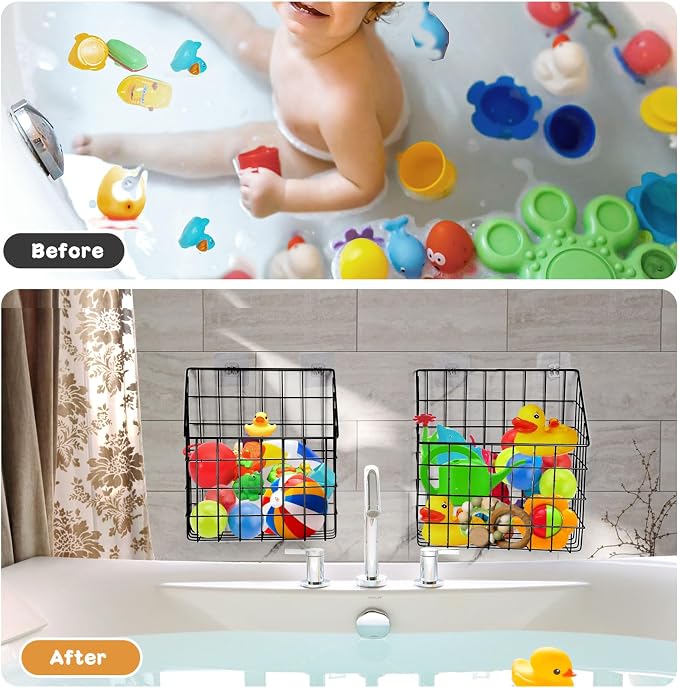 Greentainer 2 Pack Bath Toy Storage Organizer, Large Rustproof Metal Wire Basket - Image 4