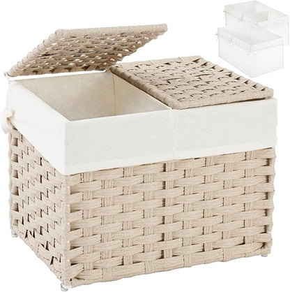 SETVSON Storage Basket with Lid, 2-Lid PE Rattan Storage Bin, Light Khaki | by SETVSON