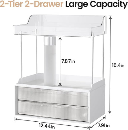 Delamu Bathroom Organizers and Storage, 2 Tier 2 Drawer Makeup Organizer - Image 2