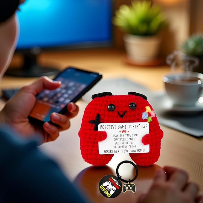 Gamer Gifts Positive Crochet Game Controller and Inspirational Keychain - Image 5