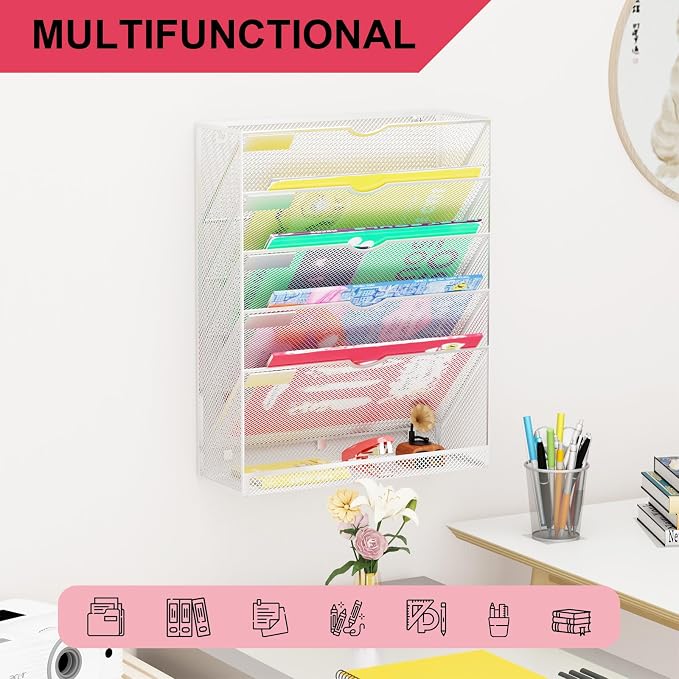 Hanging Wall File Organizer 6 Tier Wall Mounted File Holder Document Wall - Image 6