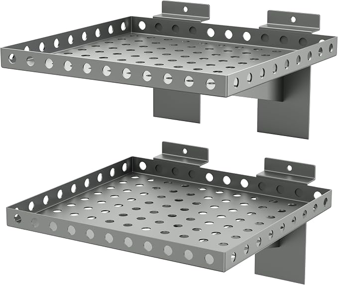 2 Pack Slatwall Shelves, Heavy Duty Grey Metal Slat Wall Shelf by BOBIBAN
