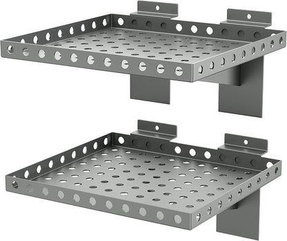2 Pack Slatwall Shelves, Heavy Duty Grey Metal Slat Wall Shelf by BOBIBAN