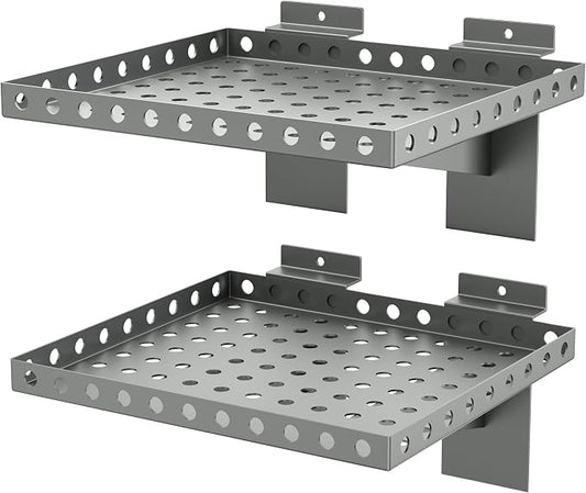 2 Pack Slatwall Shelves, Heavy Duty Grey Metal Slat Wall Shelf by BOBIBAN