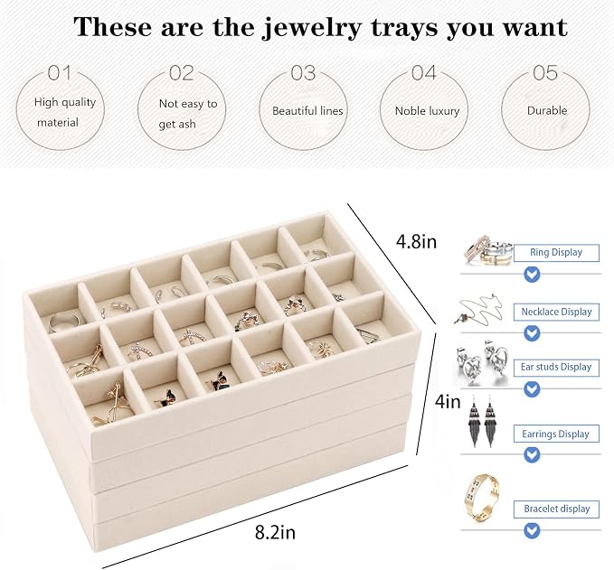 Velvet Jewelry Organizer for Drawer, Stackable Jewelry Drawer Inserts in Dresser - Image 6