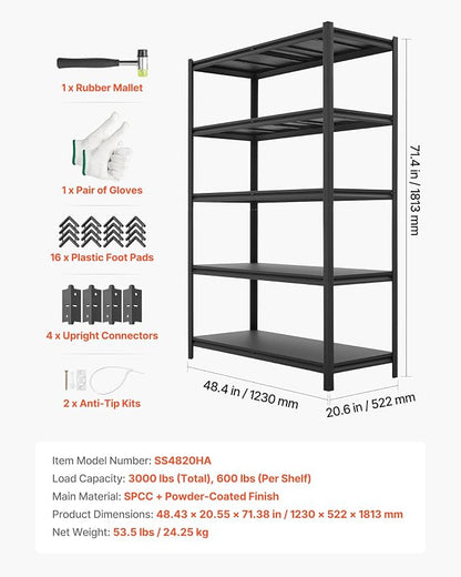 VEVOR Garage Shelving, 5-Tier Adjustable Storage Shelves, 3000 lbs Heavy Duty - Image 9