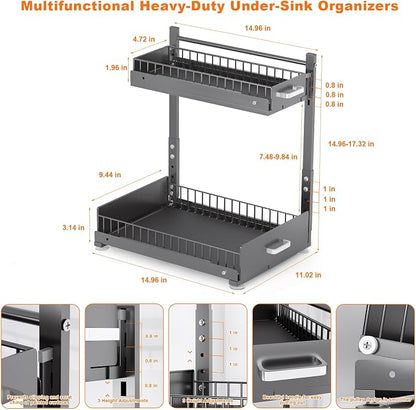 Under Sink Organizer, 2 Tier Slide Out Kitchen Cabinet Organizers - Image 3