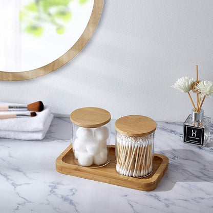 Glass Qtip Holder with Vanity Tray, Apothecary Jars Bathroom Accessories - Image 4