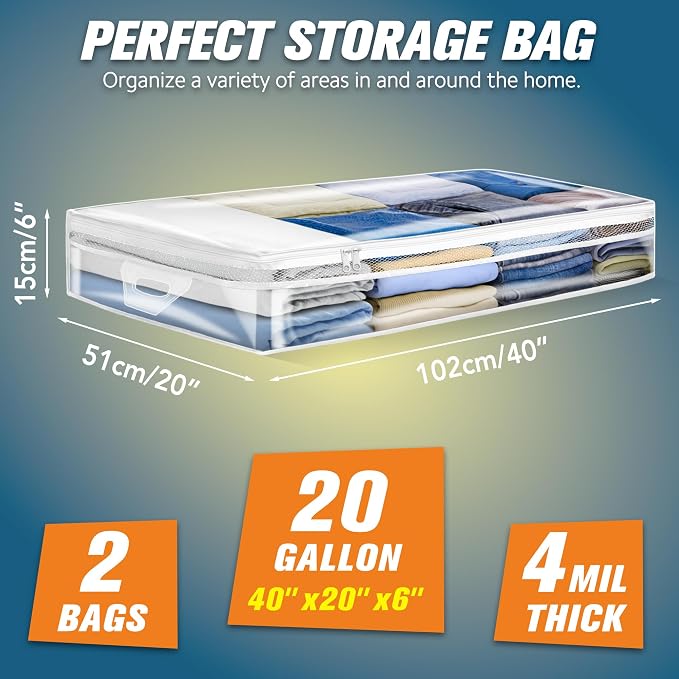 HIBAG 20 Gallon Under Bed Storage Containers, Underbed Clothing Storage Bins - Image 2