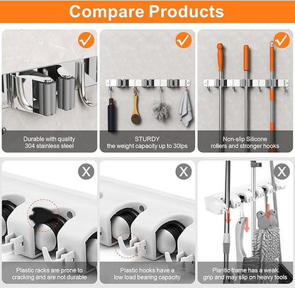 Mop and Broom Holder Wall Mount, Upgraded Broom Organizer Wall Mount, Stainless - Image 4