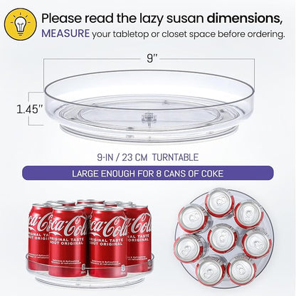 4 Pack 9 Inch Clear Acrylic Lazy Susan, Non-Skid Turntable Organizer - Image 2
