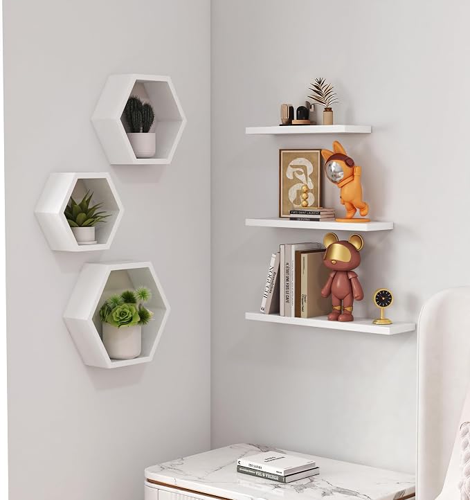 Wooden Hexagon Floating Shelves Wall Mounted - Image 6