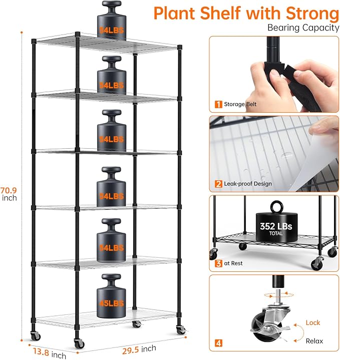 Bstrip DIY Plant Shelf with Grow Light, Grow Light Shelf with Adjustable Rack - Image 9