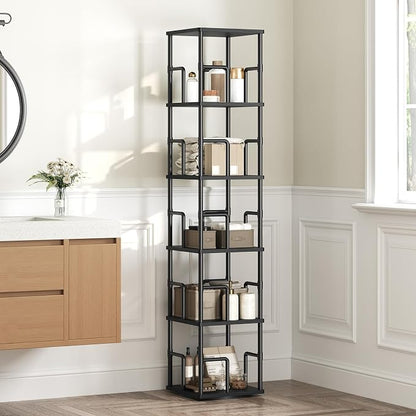 MAHANCRIS 5-Tier Rotating Bookshelf, Freestanding Corner Bookshelf, 360° - Image 7