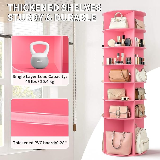 VINGLI Pink Rotating Shoe Rack Tower, 7 Tier 360°Shoe Storage - Image 5
