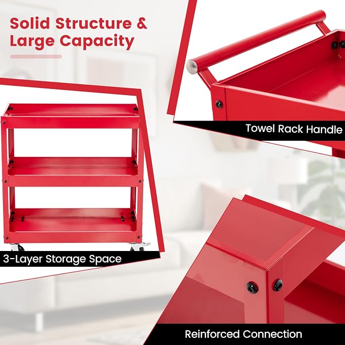 Goplus 3-Tier Utility Cart, Heavy Duty Commercial Service Tool Cart w/Lockable - Image 5