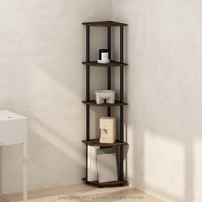 Furinno TURN-N-TUBE Corner Shelf, 5-Tier Corner Bookshelf, Open Storage Shelves - Image 2