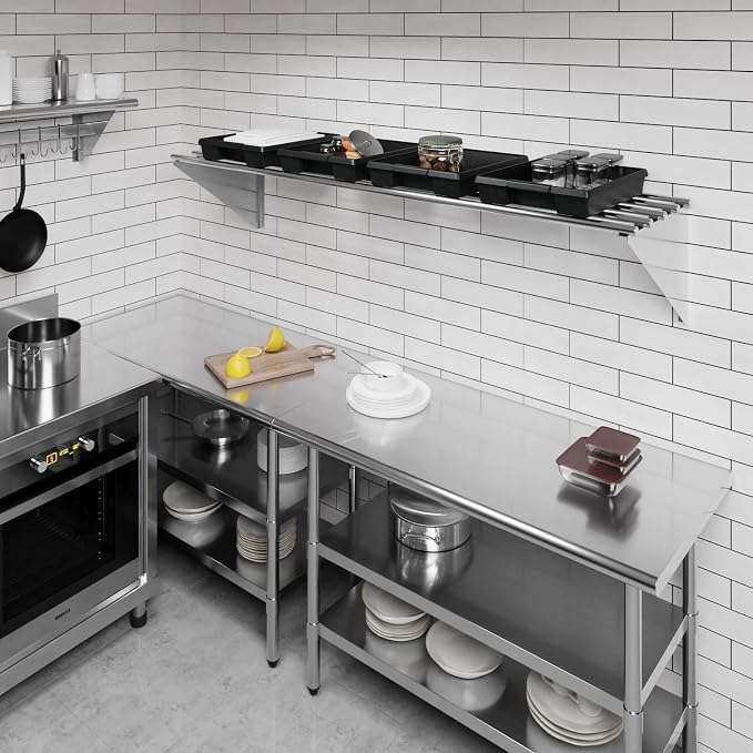 AmGood 18 in. x 72 in. NSF Stainless Steel Tubular Wall Shelf | Heavy-Duty - Image 6