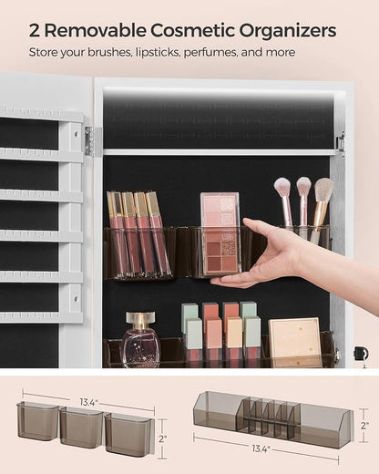 SONGMICS LED Mirror Jewelry Cabinet Armoire, Wall or Door Mounted Jewelry - Image 6