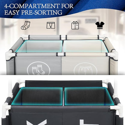 Laundry Basket with Wheels, 4 Section Laundry Hamper, Extra Large Dirty Clothes - Image 4