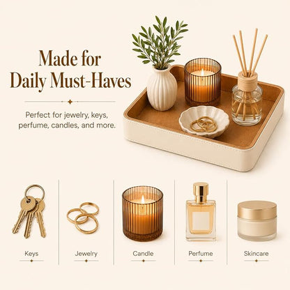 GORESE Square Perfume Tray for Dresser, PU Leather Jewelry Tray for Vanity - Image 3