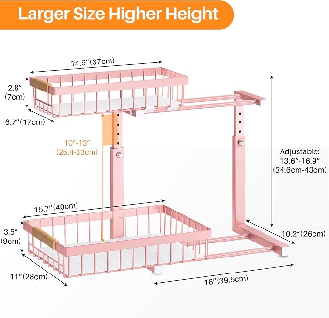 PXRACK Under Sink Organizer, Adjustable Height, 2 Tier Pull Out Under Cabinet - Image 8