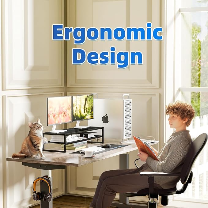 Simple Trending 2 Tier Metal Dual Monitor Stand Riser, Computer Office Desktop - Image 5
