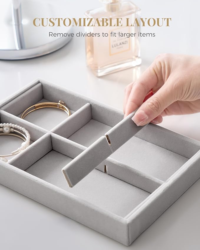 Lolalet Jewelry Drawer Organizer Inserts, Stackable Velvet Tray Jewelry Storage - Image 6