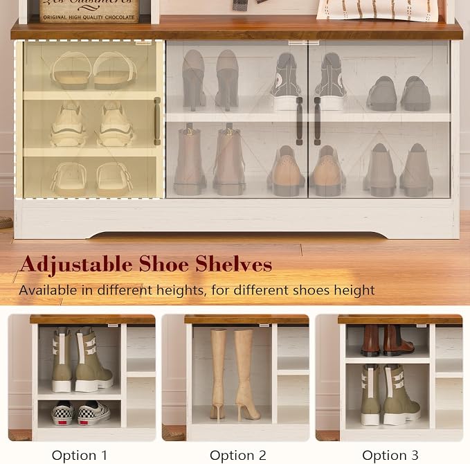 CSZZD Hall Tree with Bench and Shoe Storage, Farmhouse Entryway Bench with Coat - Image 3