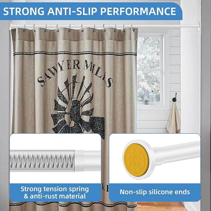 CorkLatta White Shower Curtain Rod, 1 Inch Diameter Stainless Steel Adjustable - Image 2