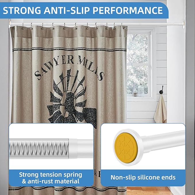 CorkLatta White Shower Curtain Rod, 1 Inch Diameter Stainless Steel Adjustable - Image 2