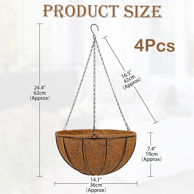 14 Inch Metal Hanging Basket - Image 2