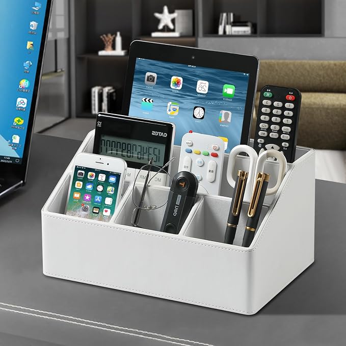 PU Leather Desk Organizer, Luxury Remote Control Holder - Image 3