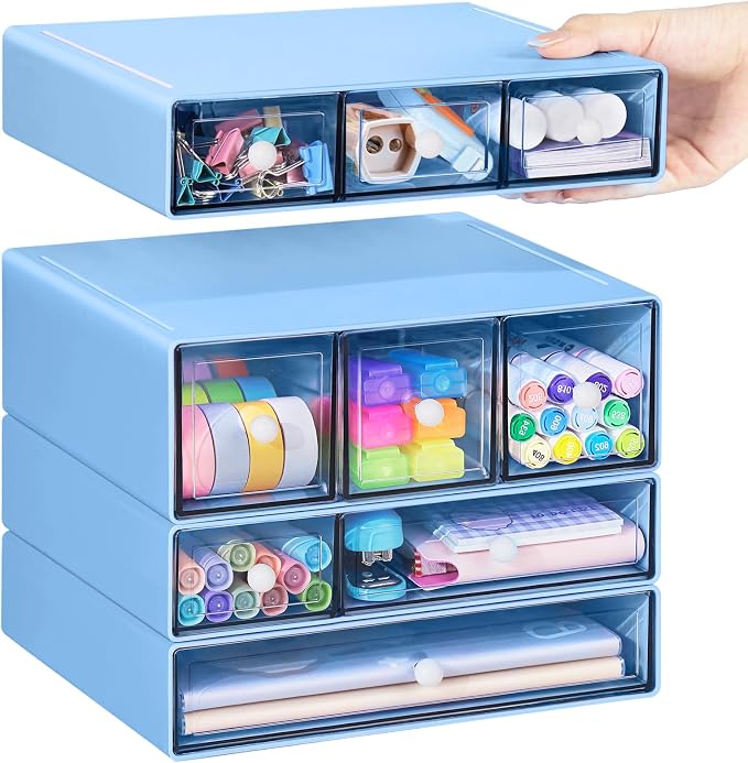 Desk Storage Organizer with 9 Drawers, 4 Tiers Stackable Desktop Craft Storage by FODIENS