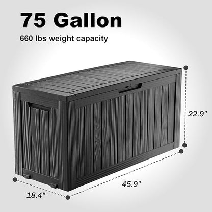 75 Gallon Outdoor Storage Box, Resin Deck Boxes Waterproof, Indoor Outdoor Bin - Image 2