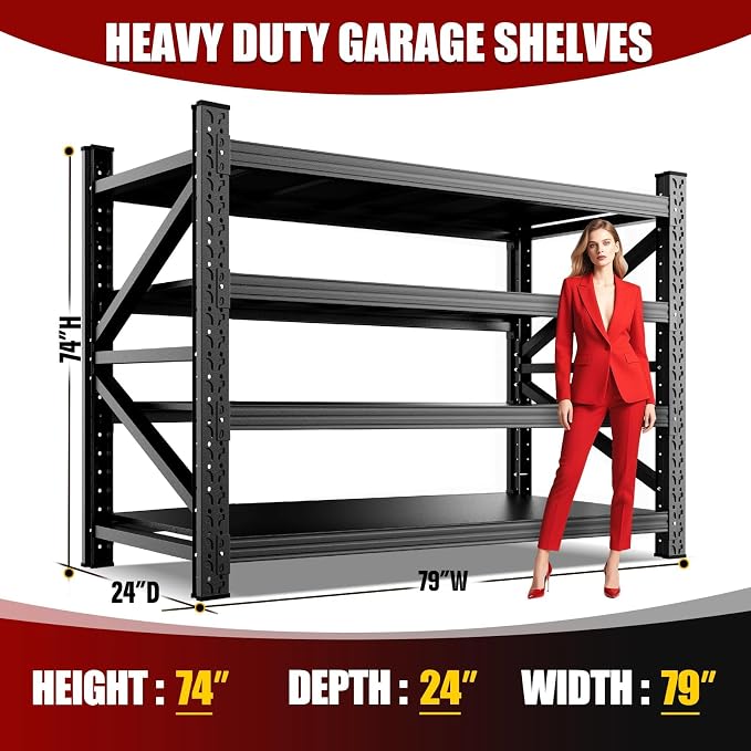 3 Pack Heavy Duty Metal Garage Shelving, 4-Tier Adjustable Storage Shelves - Image 2